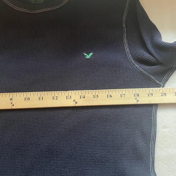 American Eagle Shirt Men XL Navy Blue Y2K Waffle Thermal Cotton Long Sleeve Logo - Picture 6 of 12